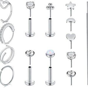 Nose Rings Set Stainless Steel 20g Hoops & Studs Hypoallergenic Jewelry